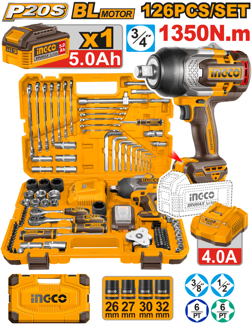 Ensemble de 126 outils de clé à chocs sans fil